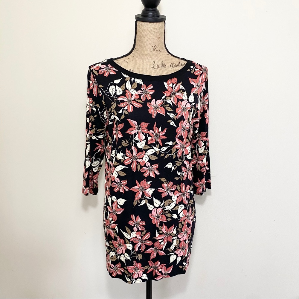J. Jill petite black floral 3/4 sleeve blouse